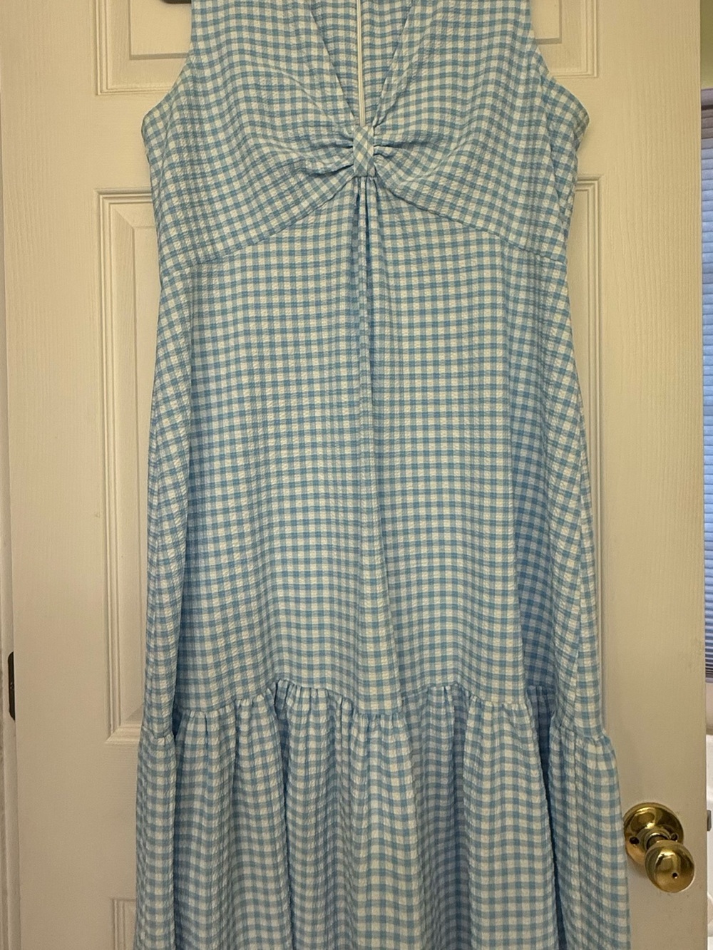 Calvin Klein Blue and White Gingham Knot-Front Sundress